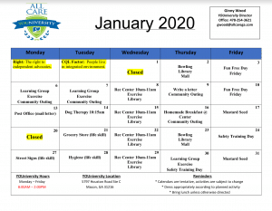 All Care Youniversity Calendar January 2020